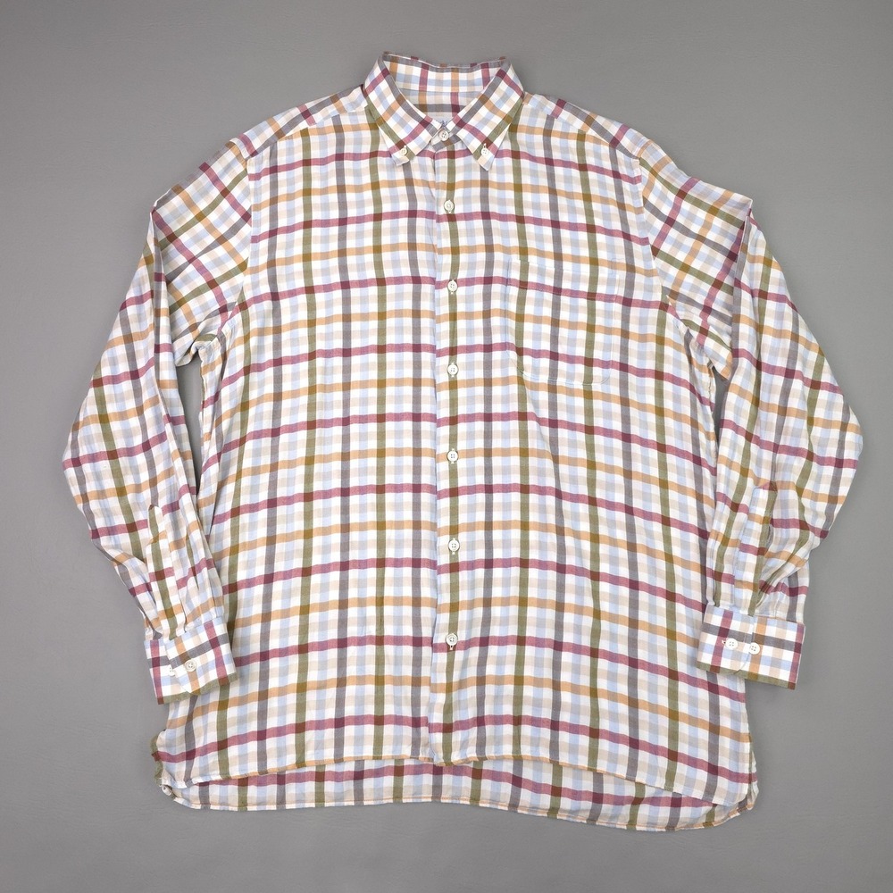 Bullock & Jones Shirt Mens Large Green Plaid Lyocell Button Down Italy Summer